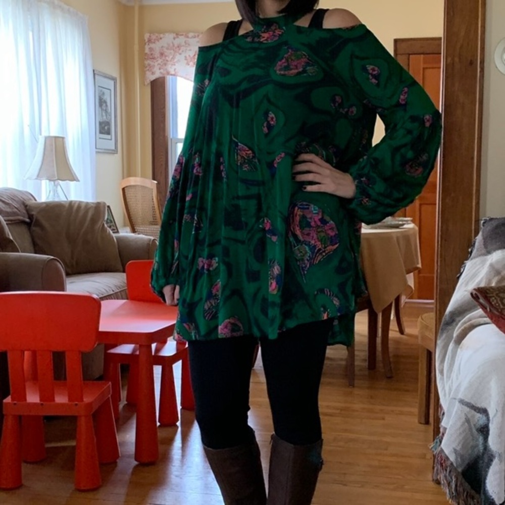 Free People Green Floral Blouse